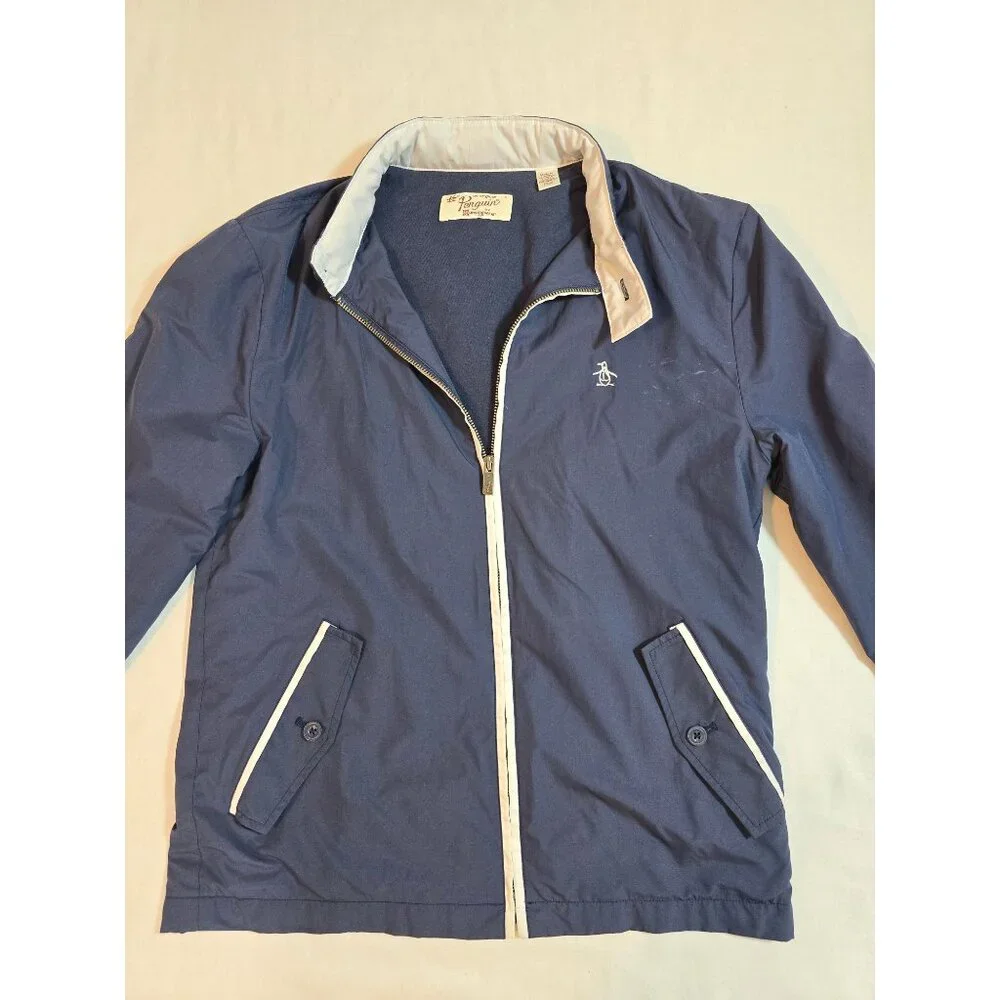 Original Penguin Navy Blue Lightweight Hoodie Jacket With Stand Collar Zip Front